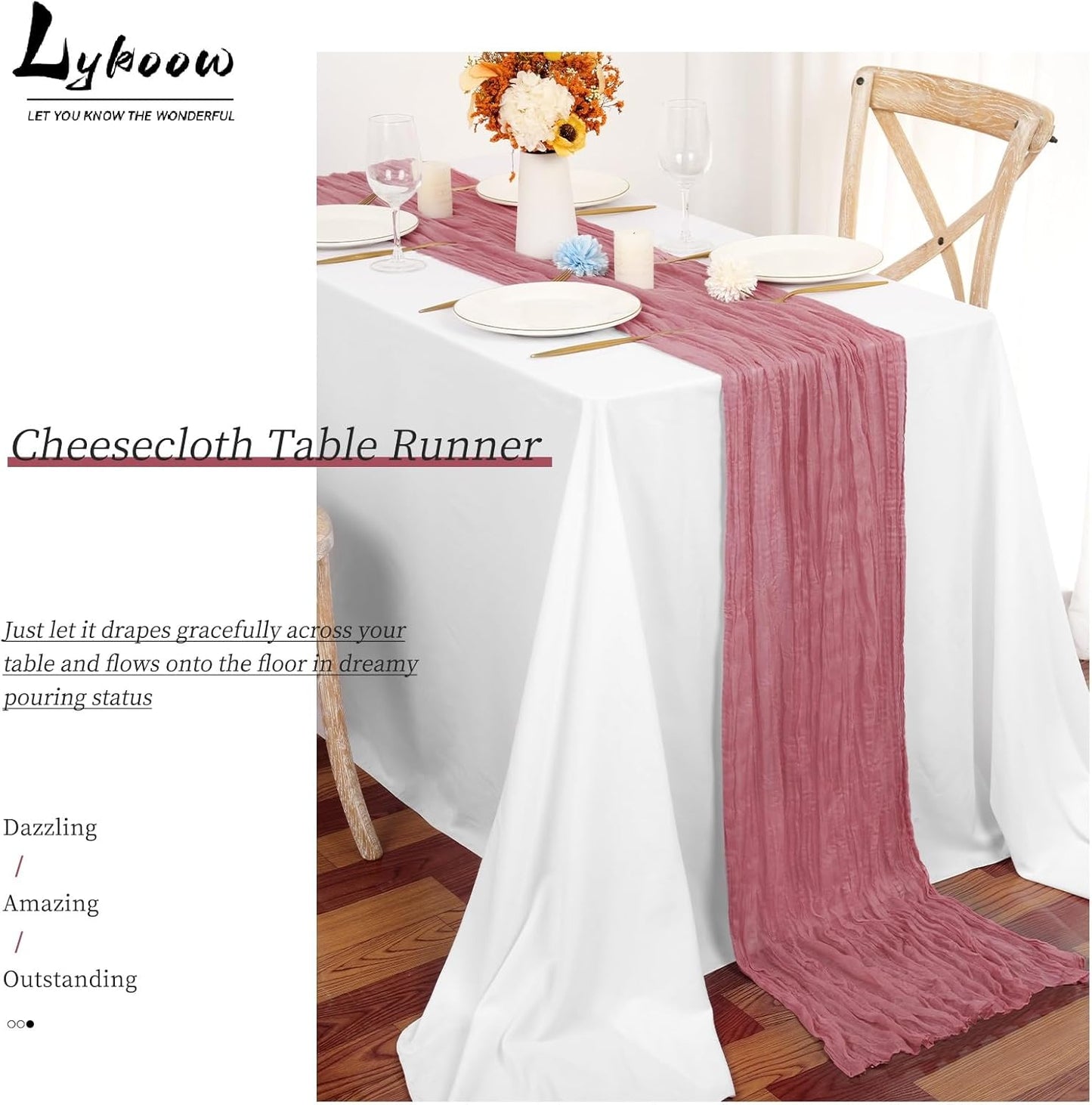 15 Packs Cheesecloth Table Runner Dusty Rose,10 Ft Dark Pink Rustic Gauze Boho Wedding Table Runner Decoration, Wedding Table Decor Table Cloth for Wedding Party Bridal Shower Table,21.5x120in