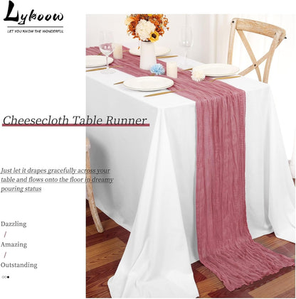 15 Packs Cheesecloth Table Runner Dusty Rose,10 Ft Dark Pink Rustic Gauze Boho Wedding Table Runner Decoration, Wedding Table Decor Table Cloth for Wedding Party Bridal Shower Table,21.5x120in