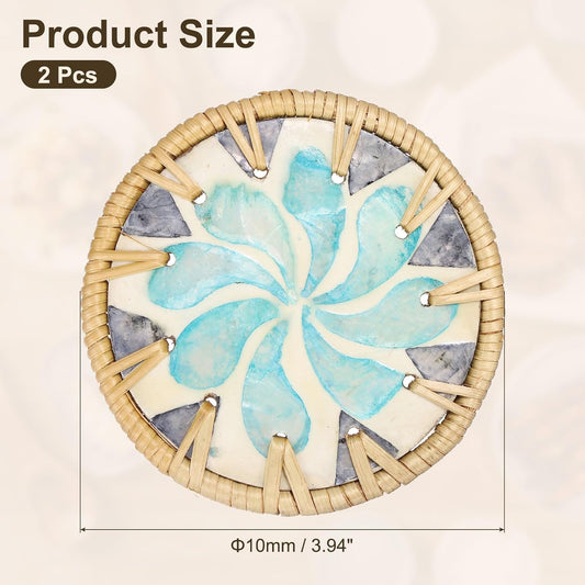 uxcell 2Pcs Handmade Woven Rattan Coasters, Heat-Resistant Drink Coasters for Coffee Table Dining Room Kitchen Coffee Wine Decor, Blue Water Drops