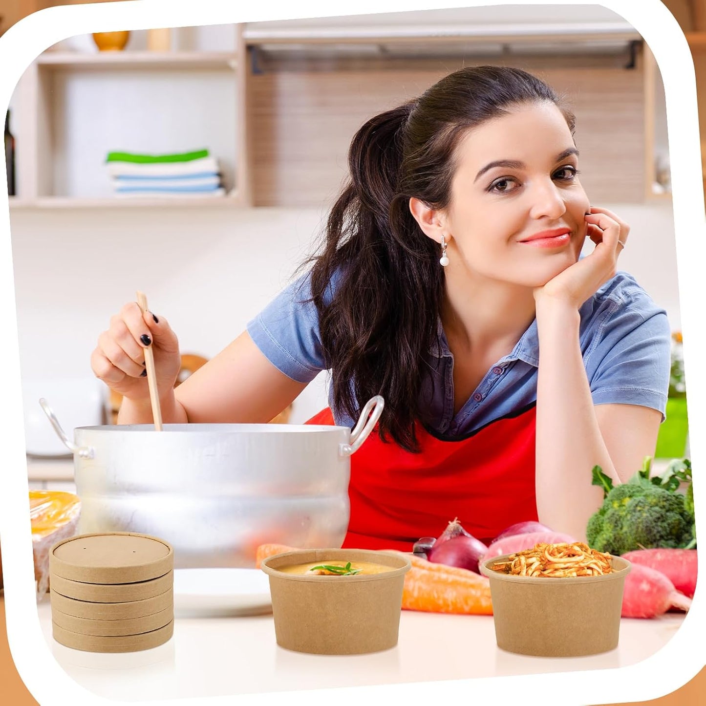 Sabary 50 Pack 12oz Paper Soup Containers with Lid Disposable Kraft Soup Food Bowl Microwavable Food Storage Ice Cream Containers Nice for Restaurants (Brown)