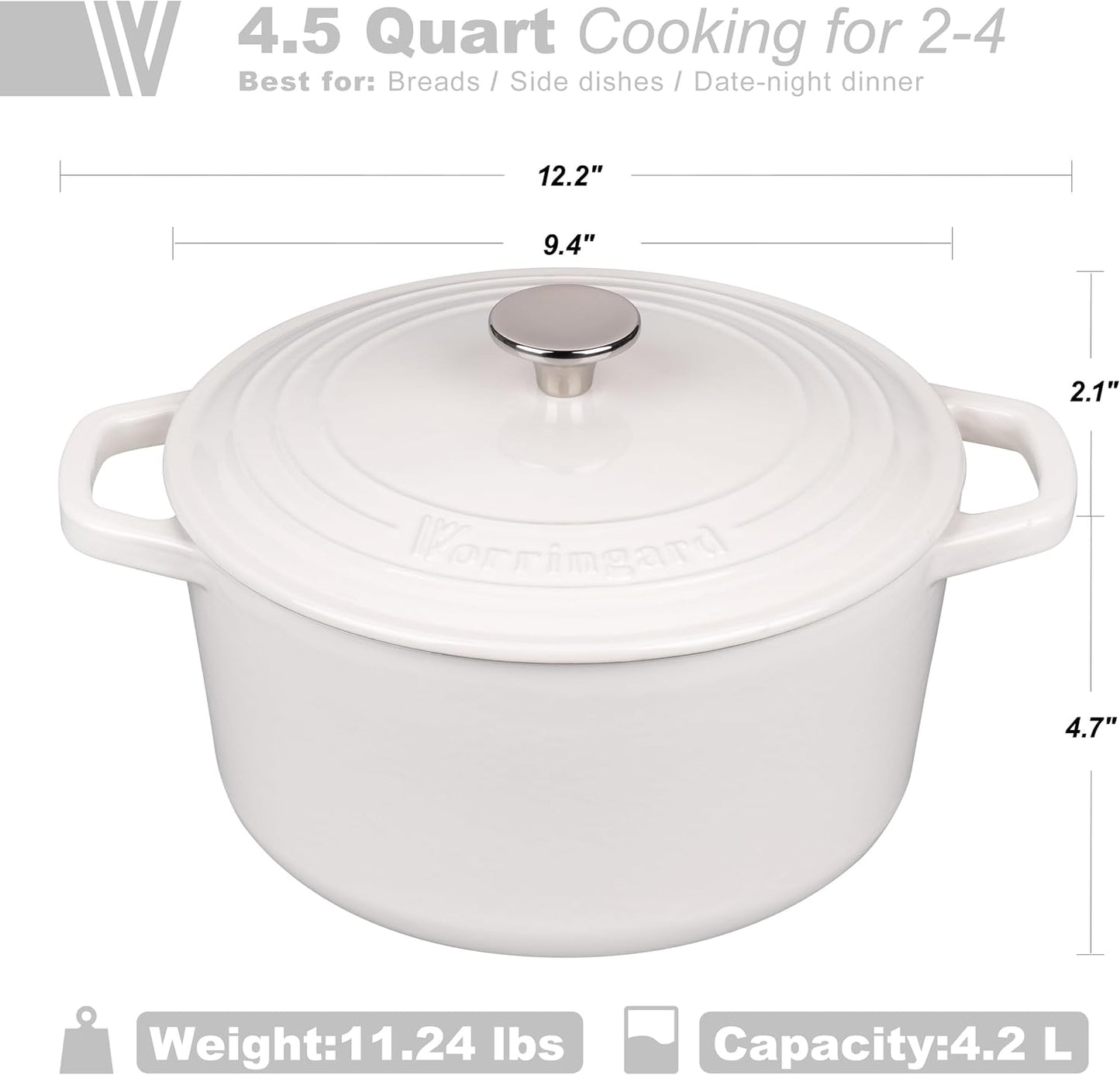 Enameled Cast Iron Dutch Oven Pot with Lid, for Bread Baking, Round Bread Oven- include Sourdough Bread Baking Supplies Set, 4.5QT, White