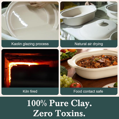 MAGNIFIQUE 4 Quart Programmable Casserole Slow Cooker, 8-in-1 Multi Cooker with Removable Non-Toxic Stoneware Crock, Claypot Slow Cooker, Rice-cooking, Nonstick, Oven Safe Pot to 450°F, Olive