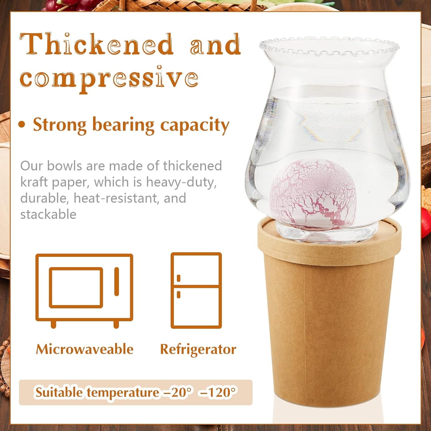 Sabary 50 Pack 32 oz Paper Soup Containers with Lid Disposable Kraft Soup Food Bowl Microwavable Food Storage Ice Cream Containers Nice for Restaurants (Brown)