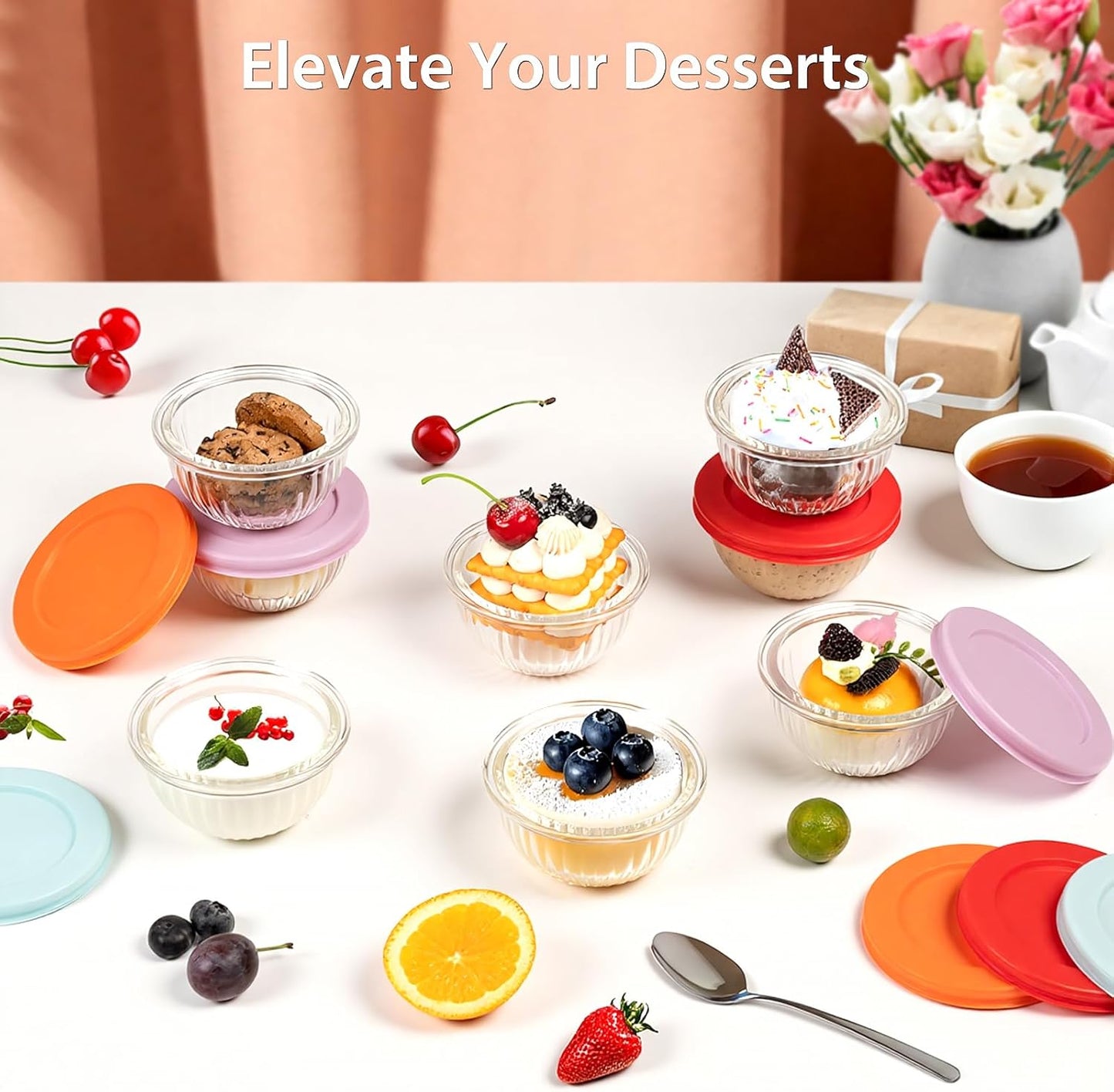 Freshmage Small Glass Bowls with Lids, [8 Pack-6.25 Oz] Meal Prep Bowls Set, Stackable Small Food Storage Containers for Leftovers, Snacks, Nuts, Dips, Dessert, Dishwasher & Microwave Safe