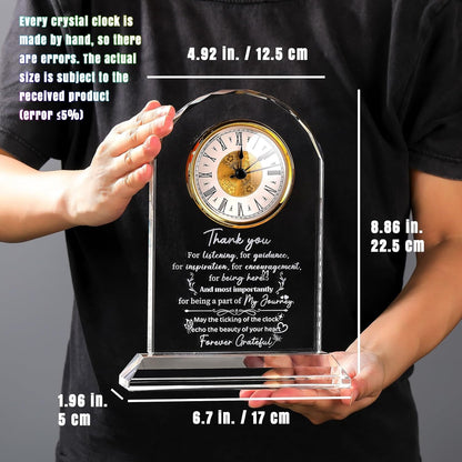 Thank You Gifts Clock for Women, Men, Appreciation Gift for Friends, Coworkers, Teacher - Inspirational Quotes Gifts for Mom, Sister - K9 Crystal Thank You Clock Desk & Home Decor