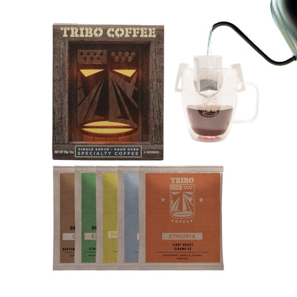 Tribo Coffee Single-Serve Portable Pour Over Drip Coffee - Variety - 5 Servings (Light, Medium & Med-Dark Roast)
