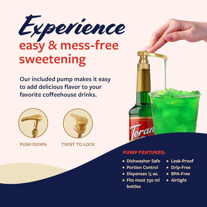 Torani Green Apple Syrup for Drinks, Flavoring for Sodas and Cocktails, Pump Included, 25.4 Oz