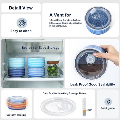 Selamica Ceramic Bowls with Lids, 14 OZ Microwave Safe Bowls with Lids for Lunch Picnic, 5 Inch Ceramic Food Storage Containers for Leftovers, Soup, Salad, Meal Prep, Cereal, Set of 4, Gradient Blue