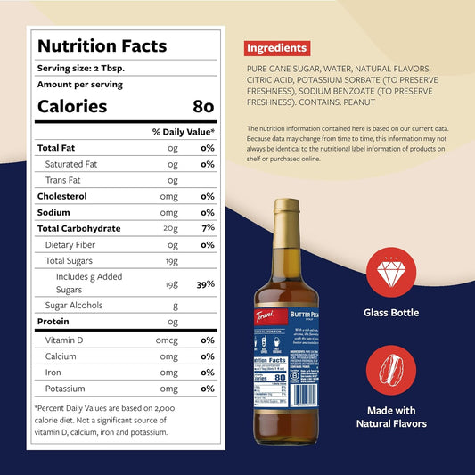 Torani Coffee Syrup, Butter Pecan Flavoring for Drinks, Glass Bottle with Pump Included, 25.4 Fl Oz