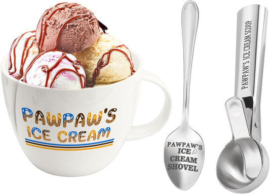 Pawpaw Gifts, Gifts for Him Paw Paw's Christmas, Paw Paw's Ice Cream Bowl Scoop Shovel Spoon Set, Paw-Paw’s Ice Cream Gift, Ideal Xmas Birthday Father's Day Man Gifts