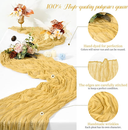 15 Packs Cheesecloth Table Runner Gold,10 Ft Rustic Gauze Boho Wedding Table Runner Decoration, Wedding Table Decor Table Cloth for Wedding Party Bridal Shower Table,21.5x120in