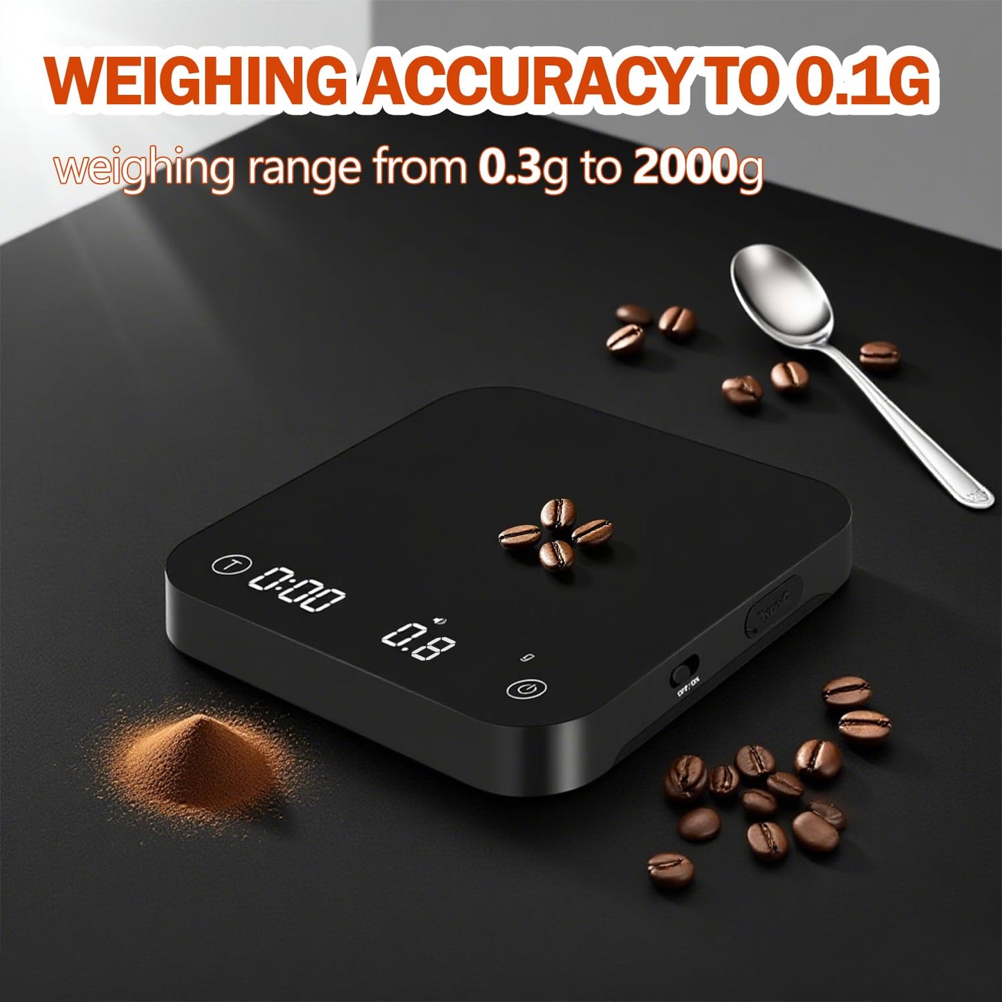 Mini Coffee Scale with Timer Automatic, 0.1g/2000g Rechargeable Precision Espresso Scale