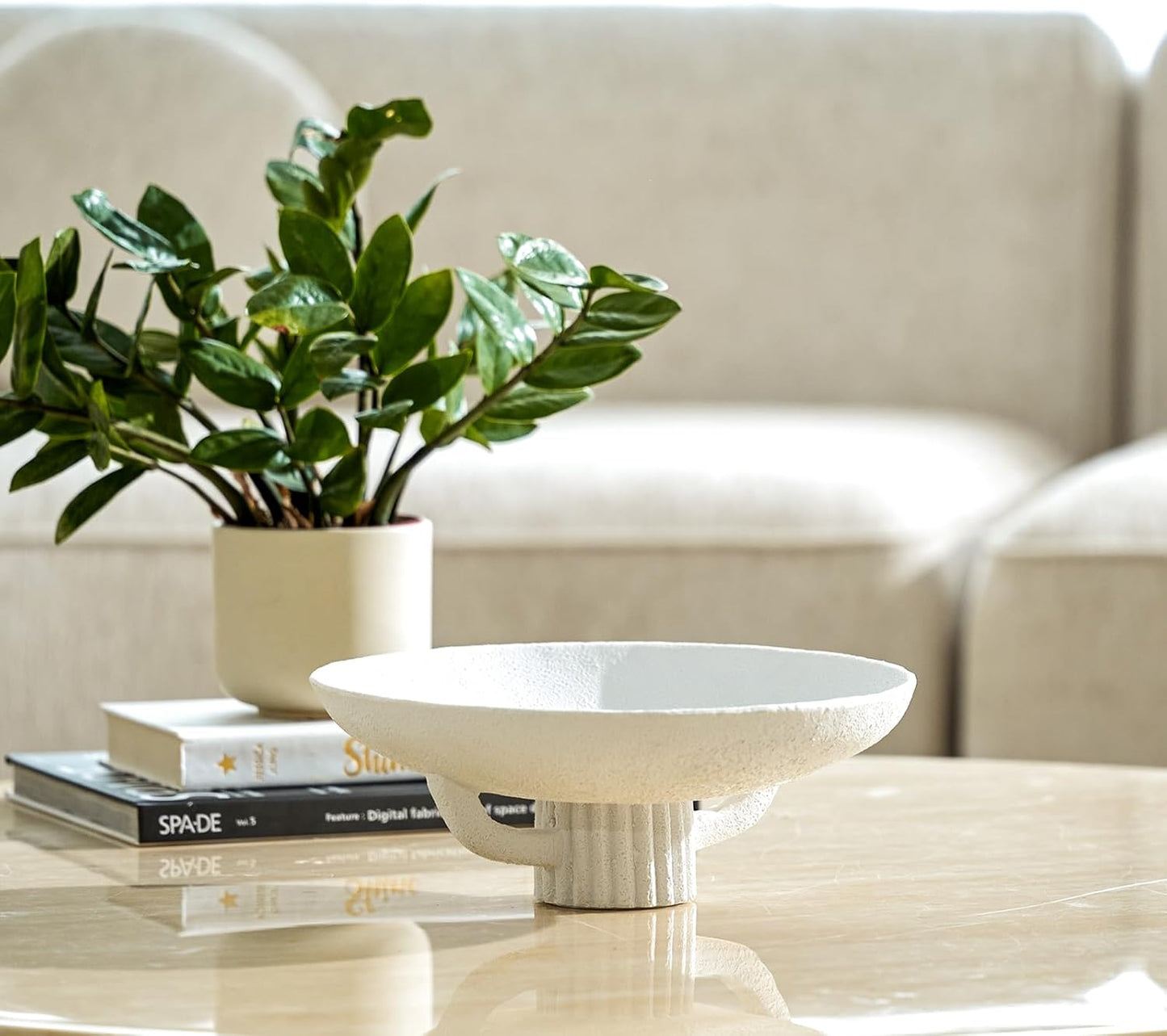 White Resin Decorative Bowl for Boho Modern Home Decor, 11.2" Large Elegant Pedestal Kitchen Fruit Bowl/Key Holder/Potpourri for Entryway Table, Coffee Table, Dining Room,Table Centerpiece Bowl