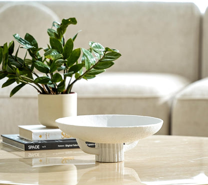 White Resin Decorative Bowl for Boho Modern Home Decor, 11.2" Large Elegant Pedestal Kitchen Fruit Bowl/Key Holder/Potpourri for Entryway Table, Coffee Table, Dining Room,Table Centerpiece Bowl