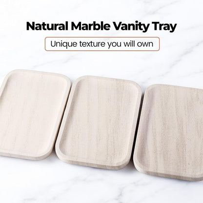 Marble Vanity Tray, Bathroom Tray Countertop, Decorative Dresser Organizer, Perfume, Jewelry Holder, Beige Stone Serving for Kitchen Sink Storage(MOCA Cream)