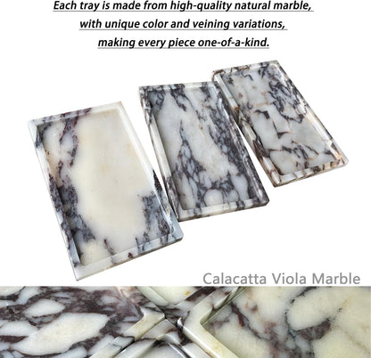 Natural Marble Vanity Tray, 9.8"x5.9" Genuine Calacatta Viola Marble Tray for Bathroom/Kitchen/Dresser