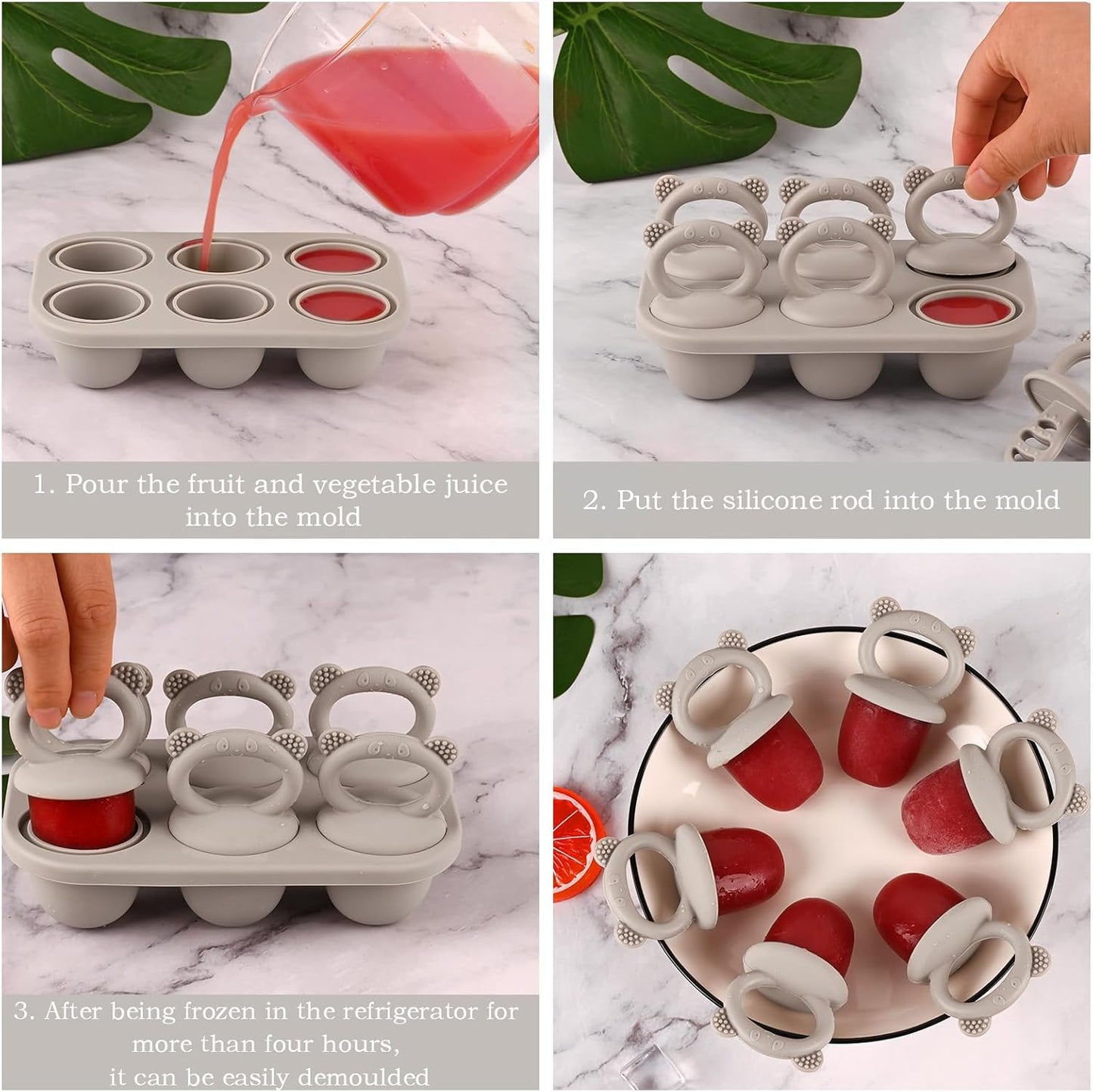 Moukiween Toddler Popsicle Molds Baby Food Storage Containers Suitable for Fresh Frozen Fruit Puree and Yogurt Ice Cream with Handle Food Freezer Trays (Grey)