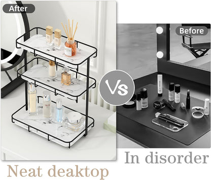 Bathroom Organizer Countertop Perfume Organizer Makeup Organizer Cosmetics Storage Display Rack Vanity Tray Dresser Stainless Steel Gold Shelf White Marble Ceramic Tray