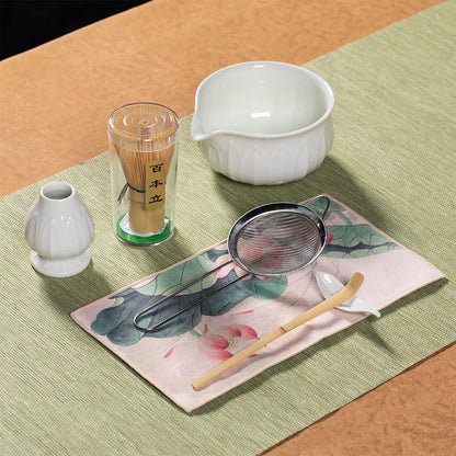 ZentButCool Matcha Set Includes Ceramic Matcha Bowl, Bamboo Whisk (Chasen), Scoop, Stainless Steel Matcha Sifter, And Whisk Holder (White)