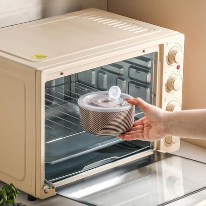 Ceramic Bowls with Lids: 20 oz Microwave Safe Food Storage Containers for Soup, Salad, Cereal, Leftovers, Meal Prep, Lunch, Picnic, Camping, Serving - Airtight, Grey, Set of 4