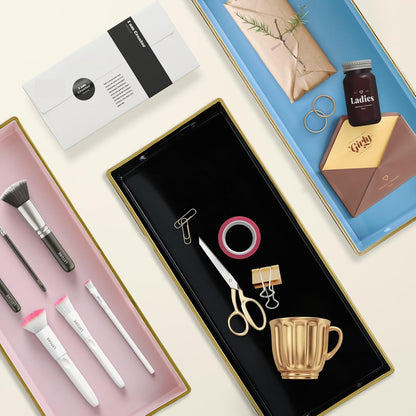 Pink Vanity Tray with Handles, Decorative Tray Desktop Storage Organizer for Bathroom, Living Room, 5.9"*13.7"