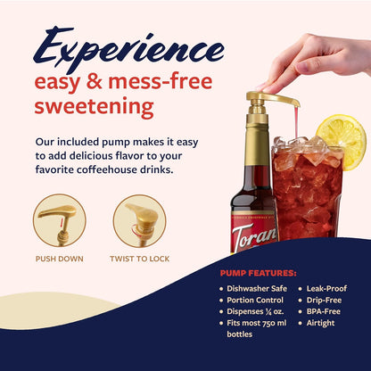 Torani Raspberry Syrup for Drinks, Flavoring for Iced Tea, Lemonade, and Sodas, Pump Included, 25.4 Oz