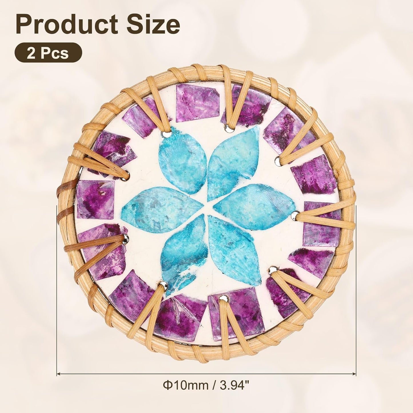 uxcell 2Pcs Handmade Woven Rattan Coasters, Heat-Resistant Drink Coasters for Coffee Table Dining Room Kitchen Coffee Wine Decor, Blue Petal