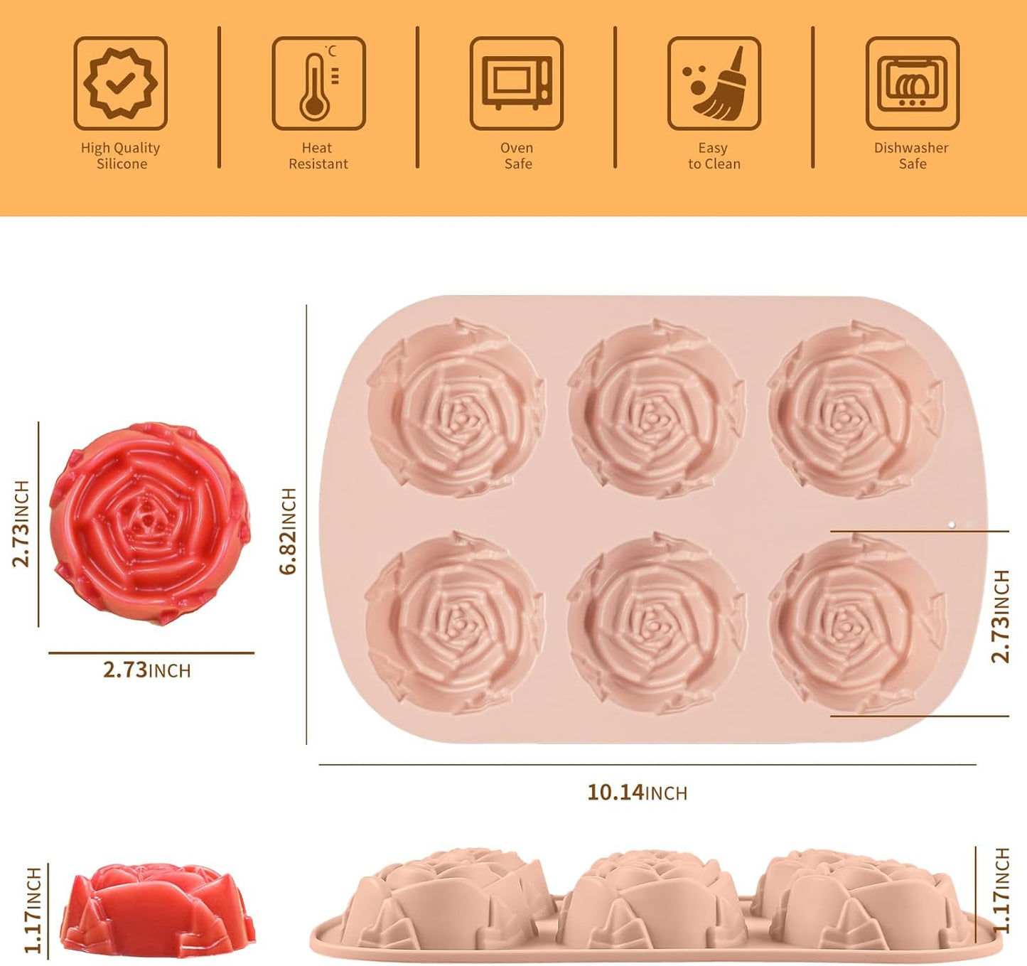 Rose Silicone Mold, 18 Cavity Large Rose Flower Silicone Mold for Handmade Soap Candle, Cake Chocolate Jelly Pudding Ice Cube