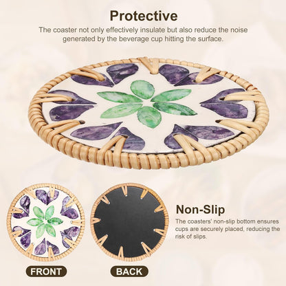 uxcell 2Pcs Handmade Woven Rattan Coasters, Heat-Resistant Drink Coasters for Coffee Table Dining Room Kitchen Coffee Wine Decor, Green Diamond