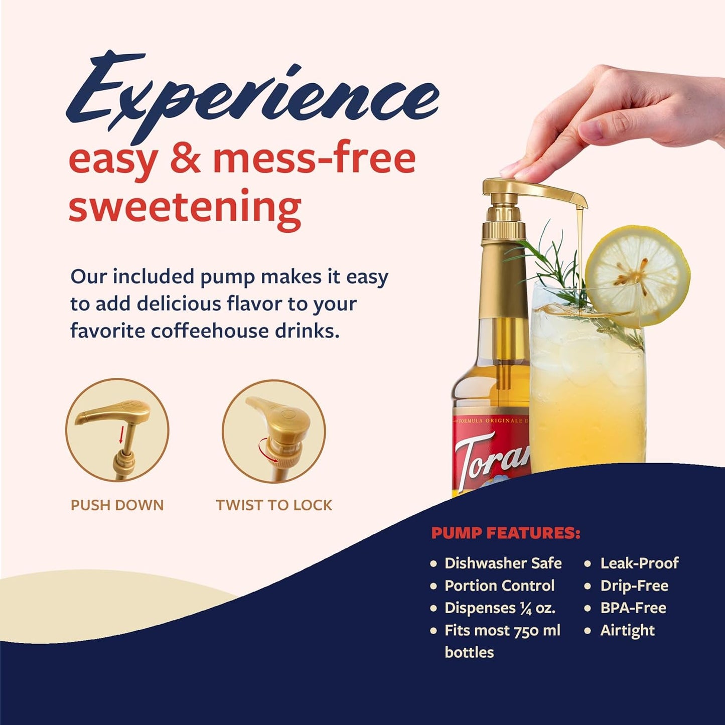 Torani Honey Sweetener, Flavoring for Drinks and Desserts, Pump Included, 25.4 Fl Oz