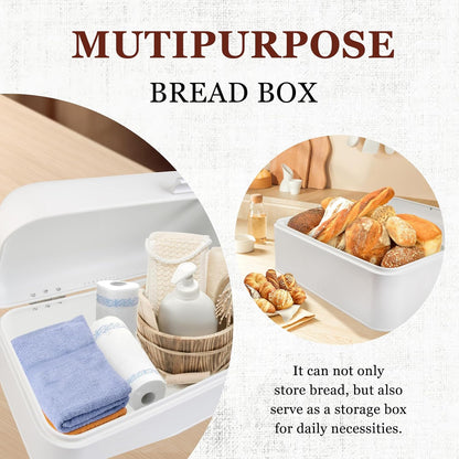 ENLOY Extra Large White Bread Box for Countertop, Stainless Steel Bread Storage Bin, Vintage Bread Box, Large Capacity Bread Keeper Holds Large Loaves