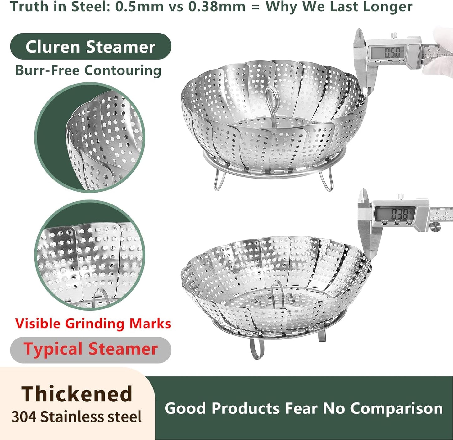 Steamer Basket for Cooking 304 Stainless Steel Entirely Thickened,Collapsible Steamer Insert for Pots, Fits Instant Pot/Skillets (6'' To 10'')