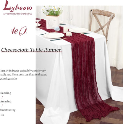15 Packs Cheesecloth Table Runner Burgundy,10 Ft Wine Red Rustic Gauze Boho Wedding Table Runner Decoration,Wedding Table Decor Table Cloth for Wedding Party Bridal Shower Table,21.5x120in