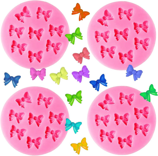 Actvty Bow Chocolate Mold, 4 Pcs Mini Bow Molds, Silicone Bows Fondant Molds for DIY Desserts, Cake Pop, Candy, Cake Decorating