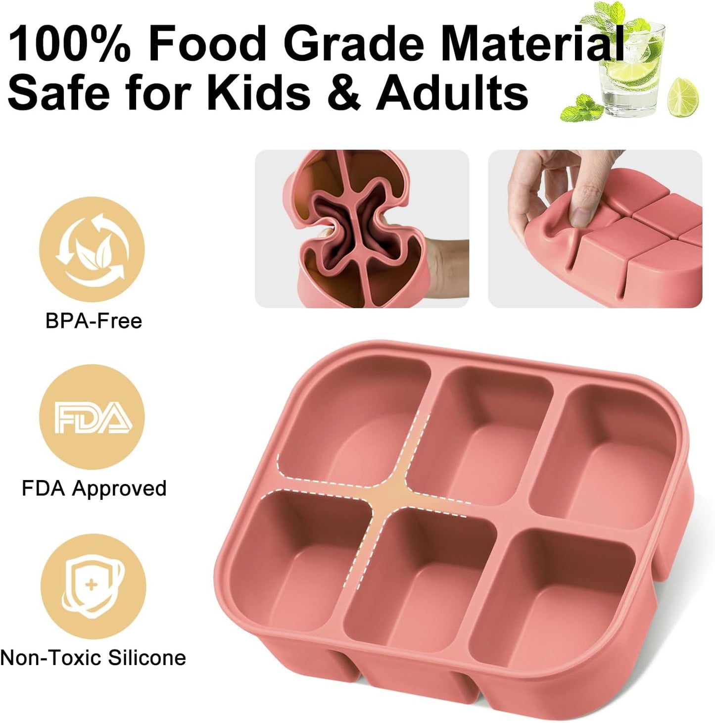 Ice Cube Tray 2 Pack - Stackable Large Silicone Ice Cube Freezer Molds & Easy Release Square Ice Cube Maker with Removable Lid BPA Free for Cocktail,Whiskey,Soup Baby Food