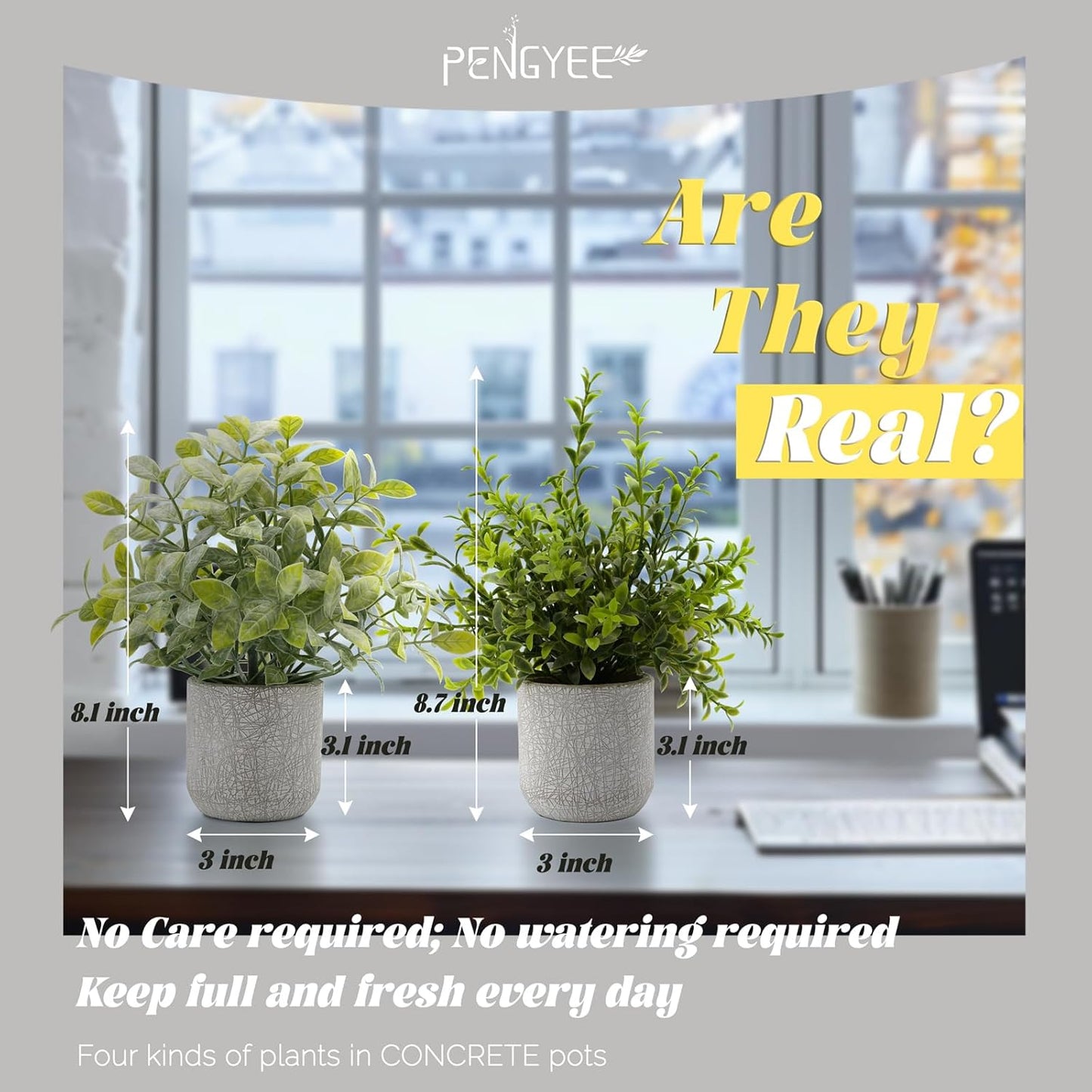 4 Pack Small Fake Plants in Farmhouse Concrete Planter, Artificial Plants Indoor for Home Decor, Small Faux Plants Indoor for Bathroom Bedroom Shelf Desk Office Table Kitchen Room Decor