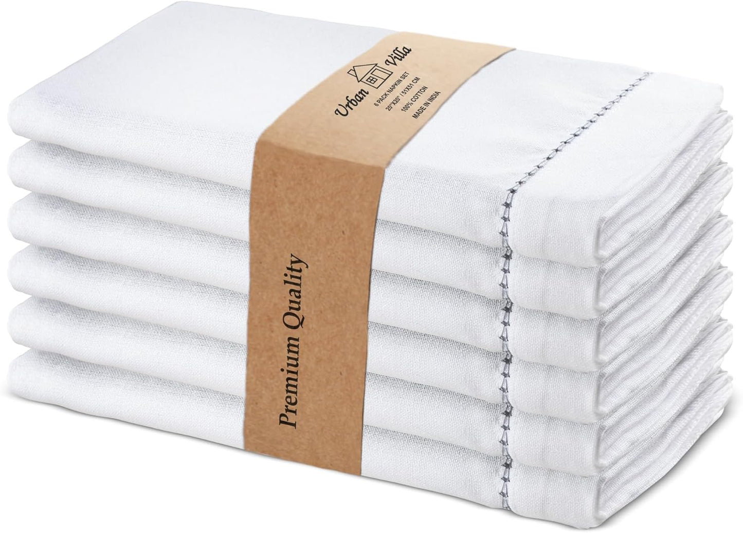 Urban Villa Easter Cloth Napkins Hemstitch White Grey 100% Cotton Absorbent Dinner Napkins (Set of 6) 20x20 Inches Soft Durable Washable Reusable Ideal for Everyday Use Wedding Parties Cloth Napkins