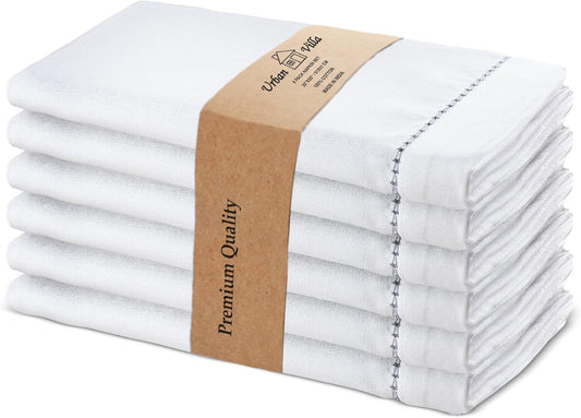 Urban Villa Easter Cloth Napkins Hemstitch White Grey 100% Cotton Absorbent Dinner Napkins (Set of 6) 20x20 Inches Soft Durable Washable Reusable Ideal for Everyday Use Wedding Parties Cloth Napkins