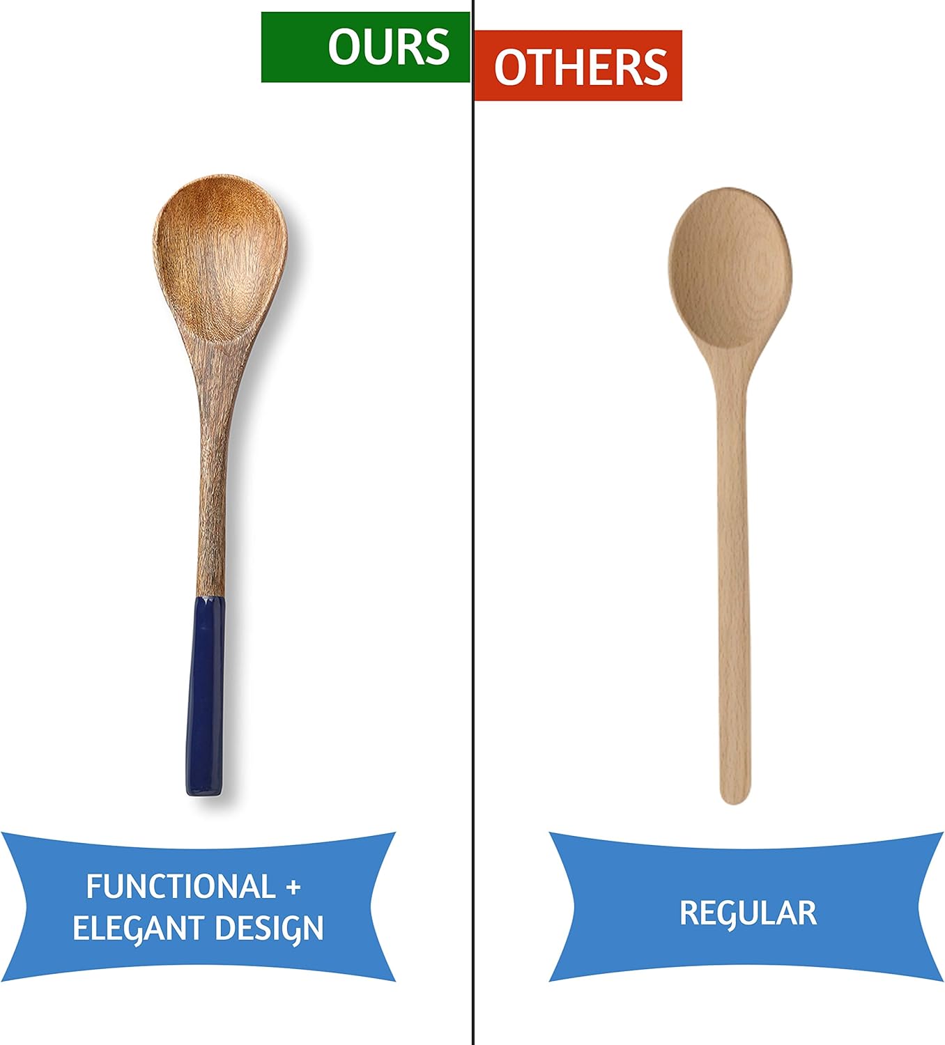 Folkulture Wooden Spoons for Cooking | 12" Premium Acacia Wooden Utensil Set of 5 - Smooth Finish, Soft Comfort Cooking Utensils Set for Kitchen, Gifts | Non Stick Wooden Cooking Utensils Set of 5