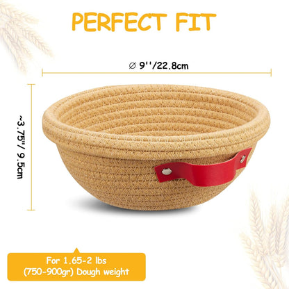 Banneton Bread Proofing Basket - Cotton Banneton Basket Set of 2 Sourdough Proofing Basket Round Proofing Bowls Handmade Rattan Baskets and Liners