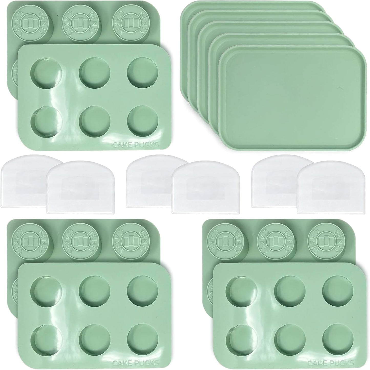 Benty Cakes – The Original CakePuck Baker Bundle – Better than a Cake Pop! Make Chocolate Covered Dessert – BPA Free Silicone – Includes 3 Mold Sets + 5 Trays + 6 Scrapers – Green
