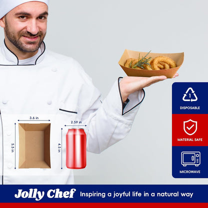 JOLLY CHEF 2lb Paper Food Trays, 1000 Pack Disposable Paper Boat, Serving Boats, Food Holder Trays for Snacks French Fries Nachos Hot Dog Tacos BBQ Party