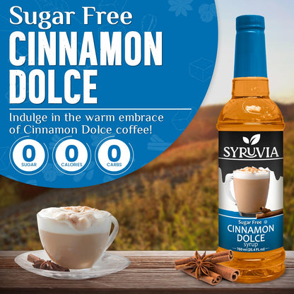 Syruvia Sugar Free Coffee Syrup, Cinnamon Dolce Flavored Syrup for Drinks, Lattes, and Desserts – 25.4 fl oz