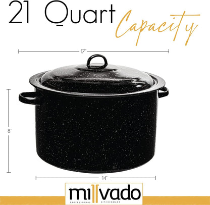 Granite 21 Qt Stockpot, Nonstick Soup Pot With Lid, Speckled Enamel Ware Cookware, Large Stock Pot For Boiling and Cooking, Big Granite Cooking Pot for Stovetop, Campfire, Outdoor Stove