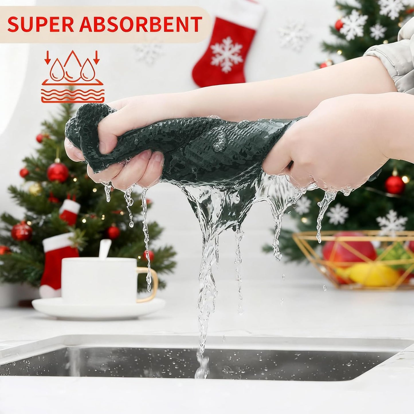 Homaxy 100% Cotton Waffle Weave Kitchen Dish Towels, Ultra Soft Absorbent Quick Drying Cleaning Towel, 13 x 28 Inches, 6-Pack, Blackish Green