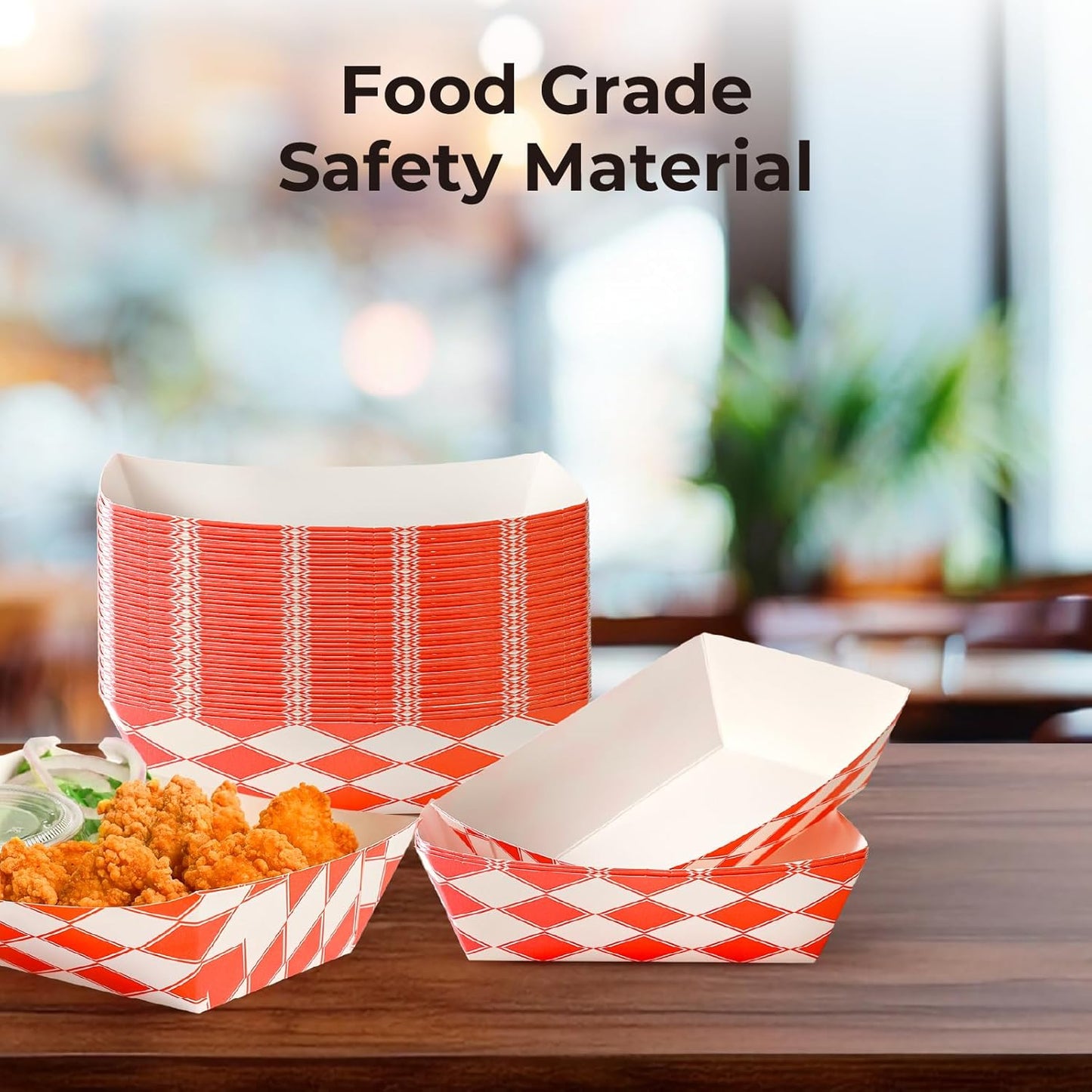 Fit Meal Prep [250 Pack 2 lb Paper Food Boats Heavy Duty Disposable Food Trays, Red Check Nacho Tray for Parties Fairs Picnics Carnivals Holds Tacos Nachos Fries Hot Dogs Grease Resistant