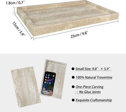 Natural Travertine Stone Perfume Tray, 9.8"x5.9" Marble Vanity Tray for Bathroom/Kitchen/Coffee Table