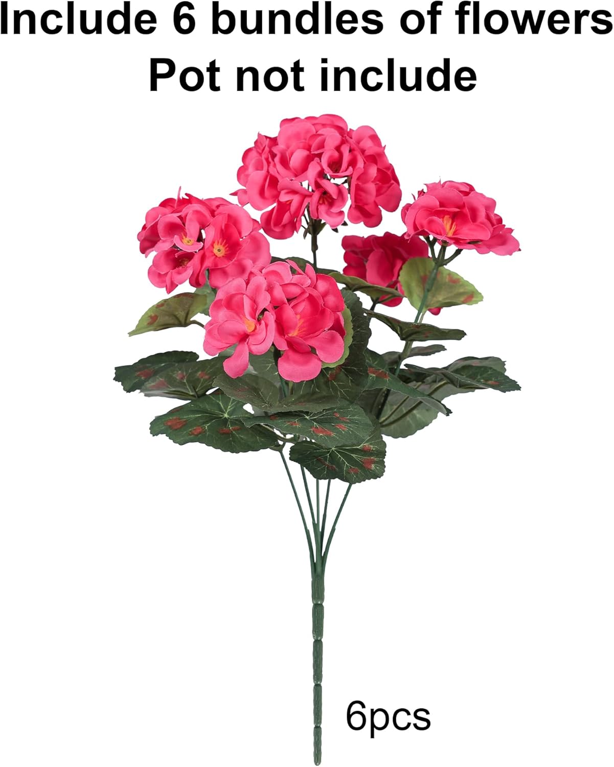 Artificial Geranium Fake Flowers for Outdoors Decoration, 6 Bundles Silk Geraniums Flower UV Resistant Look Real Faux Plants for Outside Planter Front Door Garden Patio Balcony Yard Home, Hot Pink