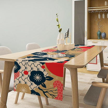 Crane Dinning Table Runner, Line Art Modern Janan Style Oriental Table Runner for Holiday Party Kitchen Study Living Room Home Bedroom Colorful 13x90 Inch