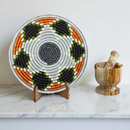 Handwoven African Basket Handmade sisal Fruit Bowl Wall Hanging decorative Baskets for Home Living Room Kitchen Centerpiece Zen Designs Arts and Crafts (Teal Slate Black, 8in diameter)